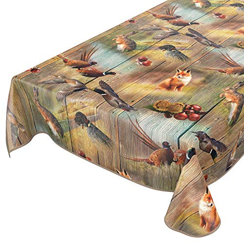 ANRO Wachstuch Tischdecke abwaschbar Wachstuchtischdecke Wachstischdecke Jagt Wild Jäger Motiv Holz 180x140cm mit Saum - Eingefasst