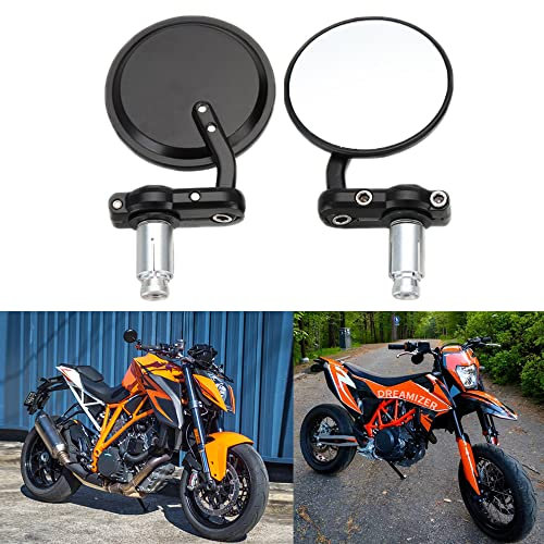 DREAMIZER Moto Rotondi Specchietti Manubrio 7/8 22mm, Specchietti Retrovisore Moto per Cafe Racer Street Bike Dirt Bikes Cruiser Scooter Bobber Chopper