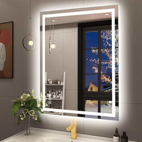 STARLEAD Specchio-Bagno-con-Luce 60x80 cm, Specchio-Retroilluminato-Bagno con Bluetooth, 3 Colori Luce, Dimmerabile, Antifog, Memoria, IP44, Vetro Temperato HD, Orizzontale/Verticale
