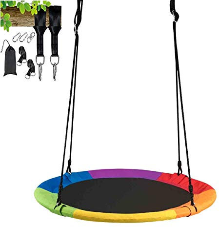 COSTWAY Altalena da Giardino a Nido, Altalena da Giardino per Bambini Con Telaio in Metallo, Regolabile in Altezza: 100-180 cm, Capacità di Carico 150 kg, Con Kit Sospensione (Colorato)