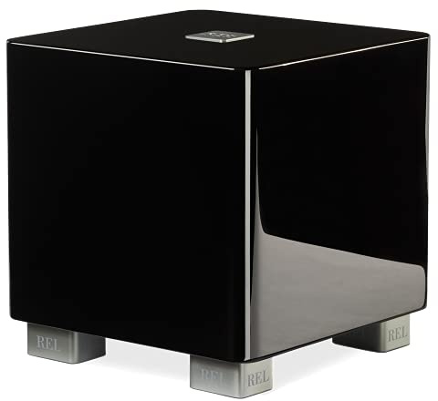 REL Acoustics T/5x Subwoofer, controlador de 20,3 cm de disparo hacia abajo, puerto inalámbrico Arrow, negro brillante de alto brillo