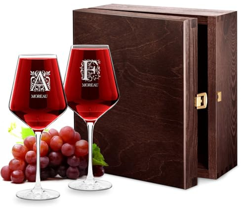 Maverton - Dos Copas De Vino Con Personalización - Cristal - 530 ml - Regalo San Valentin Ideal Para Dos - Regalos Originales Para Parejas - Regaldo de Aniversario Boda