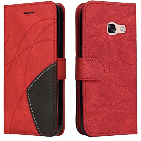 Fatcatparadise Kompatibel mit Samsung Galaxy A3 2017/ A320 Hülle, Leder PU Brieftasche Handyhülle Flip Case Silikon Bumper Schutzhülle Klapphülle. Lederhülle mit Kartenfächern/Standfunktion (Rot)