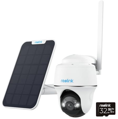 Reolink 4G LTE Cellular Outdoor Security Camera + 32GB SD Card, No WiFi Security Camera Outdoor Wireless Go PT Plus+Solar Panel, 3K HD Color Night Vision, Person/Vehicle/Animal Detection, 2-Way Audio