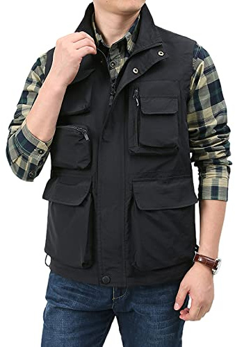 aromm Outdoor Waistcoat for Men Multi Pocket Waterproof Work Vest Jacket Black, 3XL