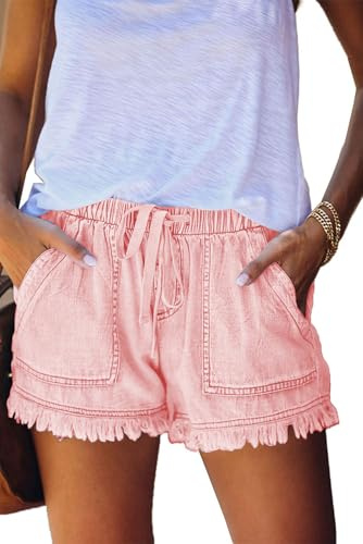 HVEPUO Damen Baumwolle Leinen Shorts Hotpants Sommer Weite Kurze Hosen