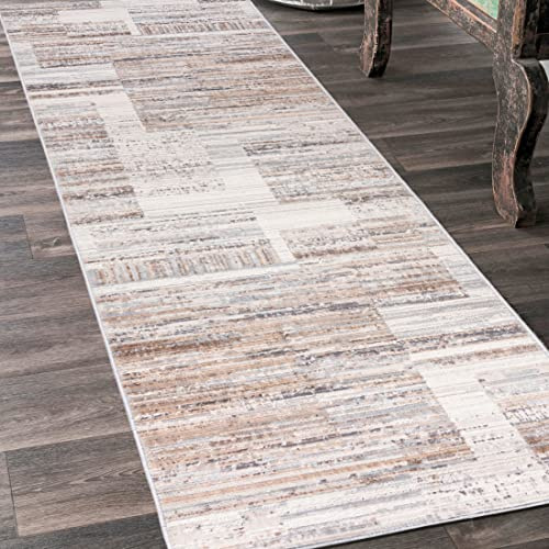 Mazovia Läufer Flur 80x250cm Creme Abstrakt Weich Pflegeleicht Kurzflor | Teppichläufer für Küche Waschküche Schlafzimmer Beige Fußbodenheizungsgeeignet Reinigungsmittelbeständig Verkauf pro Meter
