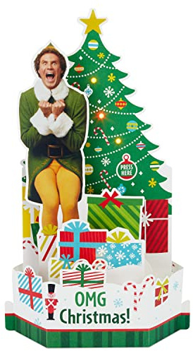 Hallmark Paper Wonder 25575522 Weihnachtskarte - Pop-Up Buddy die Elfe mit Baum und Klang, mehrfarbig