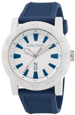 Nautica N83 Ayia Triada N83 - Reloj para Hombre con Correa de Fibra sintética Azul Trigo (Modelo: NAPATF201), Color Blanco y Azul