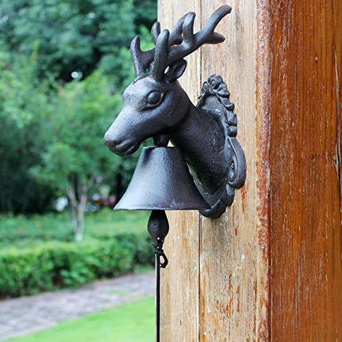 Türglocke Gusseisen Glocke Schwere Guss-Türklingel - Schild mit Hirschkopf, Außenbereich Wetterfeste Klingelnde Türklingel für Garten Veranda Pavillon, Vintage Service Glocke