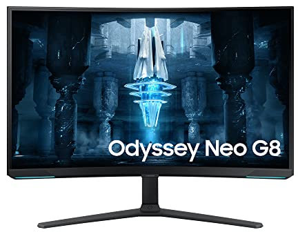 Samsung Odyssey Neo G8 Gaming Monitor S32BG850NP, 32 Zoll, VA-Panel, 4K UHD-Auflösung, AMD FreeSync Premium Pro, 1 ms Reaktionszeit, Bildwiederholrate 240 Hz, Front, Schwarz, Rückseite, Weiß