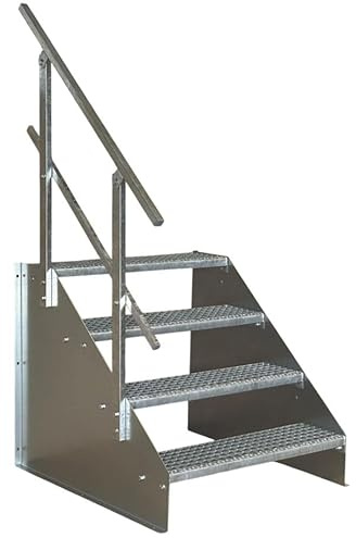 4 Stufen Standtreppe Stahltreppe freistehend Breite 60cm Höhe 84cm verzinkt einseitiges Geländer