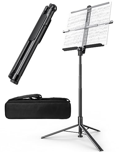 ANXRE Notenständer Klappbare Stabil - Verstellbarer Hochwertiger Notenpult aus Metall, Tragbarer & Ausziehbarer Music Stand mit Tragetasche für Kinder Erwachsene Gitarre Orchesterpult, Schwarz