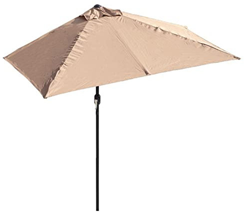 2M/2.5M Ombrellone da Parete a Mezzaluna, Palo Centrale, Mezzo Rettangolare Parasole per Giardino, Esterno, Balcone, Terrazzo(Tan umbrella,200x100cm)