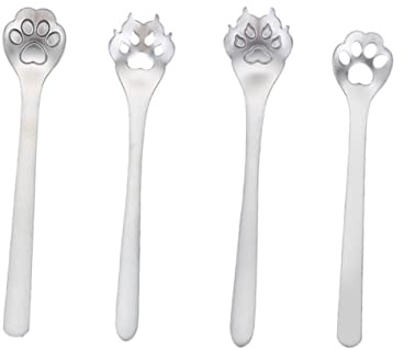 DOITOOL 4pcs Stainless Steel Stirring Spoon Creative Animal Paw Shape Dessert Spoon Tableware Scoop for Coffee Accessories Home Restaurant Use Random Style