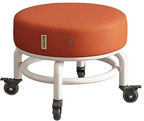 Hocker Stuhl Niedriger Rollhocker mit Rädern und Bremsen, verdicktes Schwammkissen, 11,8 Zoll Höhe, strapazierfähig, robust für Garage, Gartenarbeit, Zuhause, tägliche Party, Grau (Orange) The New