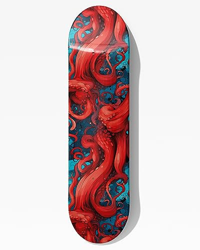 mubusi Skateboard Krake 78,5x20 cm 8 Zoll - Wandhalterung Skate Board Deko - Geschenk für Kinder, Junge und Erwachsene