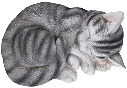 LetCart Steinfigur Katze Schlafend, Kunsthandwerk Steinfigur Katze Schlafend - Schiefergrau, Deko-Figur frostsicher für Dein Haus oder Garten
