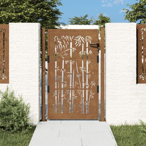 Homgoday Garden Gate 105 x 130 cm Corten Steel Bamboo Design Model153186
