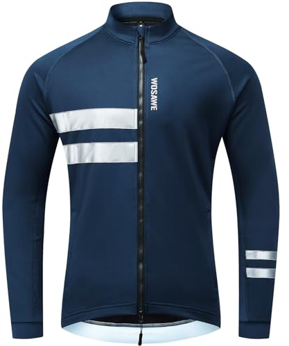WOSAWE Herren Winter Fahrradjacke Thermo-Vlies Softshell Winddicht Radjacke Atmungsaktiv Reflektierend Fahrradbekleidung (Top Blau, S)