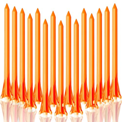 LOVMEAD Golf Tees Kunststoff Unbreakable Lange Kurze 60 Stück, Golf Tee 3 1/4 2 3/4 1 1/2 Inch Flat Stark Dauerhaft für Eisen Schüsse Reduzieren Reibung (Orange, 70mm)