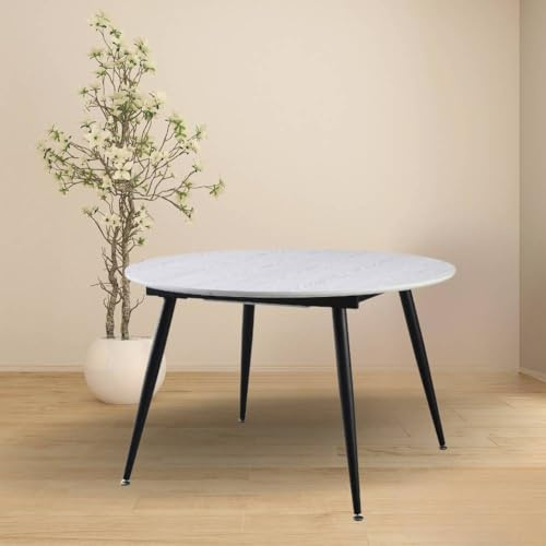 Weißer ausziehbarer runder Tisch mit schwarzen Beinen 120x120 cm - Cordelia