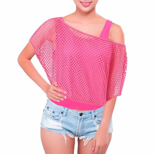 JINGTOPS Kostüm 80er Jahre Damen,80er 90er Jahre Outfit Damen Neon Netzshirt,Tank Top, 80er Aerobic Kostüm,Bad Taste Outfit Damen,90er Jahre Neon Party Outfit Mottoparty Accessoires Karneval