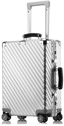 ALEjon Vintage-Aluminium-Rollkoffer – 26 Zoll Blauer Spinner – Retro-Trolley-Gepäck aus Metall