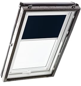 Store d'obscurcissement Roto ZRV Originale - Occultation Presque Totale - Rail de Guidage Blanc - pour la Série Designo R4/R7 et Classic 43/73 - Taille 094/098 | 09/09 - Couleur du Tissu Bleu