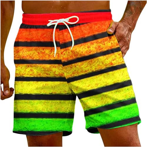 Keepink Badeshorts für Herren, Übergröße, Boardshorts, Regenbogen-Druck, Badehose, Sommer, Surfen, halbe Hose, Jungen, schnell trocknend, dehnbar, Strand-Badeshorts mit Taschen, 4 x mehrfarbig, S 7-9