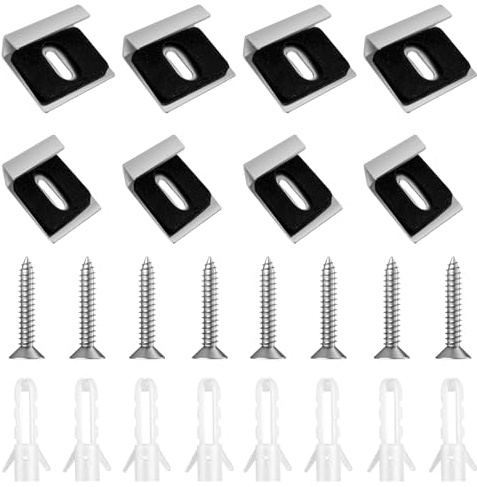 8 Stück Ungerahmte Spiegelhalterungen, 304 Edelstahl Federbelastete Spiegelaufhängungen Clips Set mit Dübel und Schrauben, Spiegel Halterung, Wand spiegelaufhängungen für Glas, Schweren Spiegel
