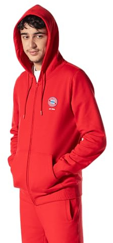 FC Bayern München ZipIHoodie Essential für Herren (Größe S, Rot) I Kapuze mit Kordelzug & gesticktem Logo I Sportbekleidung mit durchgehendem Reißverschluss I Offiziell lizenziert