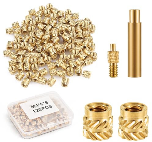 120pcs 3D Printing Brass Knurled Nuts, M4x6x6mm Threaded Inserts Heat Set Insert Tip for M4 & 1 Welding Adapter Heat Embedment Nut Printing Accessories Compatible with Weller SP40NUS and T18 Irons