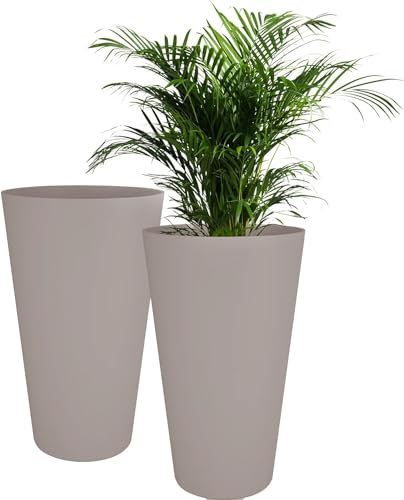 ActivoTex Hohe Pflanzgefäße für den Innenbereich, großer Übertopf für den Innen- und Außenbereich, 30 cm (2 Stück), dekorativer Blumentopf aus Kunststoff, hohe und schmale Blumentöpfe (Taupe, 2 Stück)