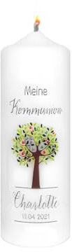 Wiedemann Kerzen Kommunionkerze Patenkirche 170 x Ø 60 mm in Weiß Meine Kommunion mit Baum und Namensverzierung