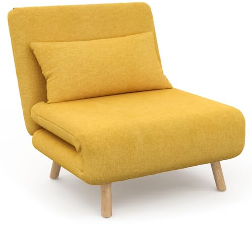 IDMarket - Sillón Convertible Romeo cama supletoria 1 plaza 80x190 cm Tela Amarillo