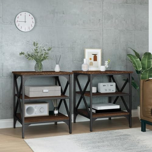 JUDYY Beistelltische 2 STK Kleiner Tisch, Sofatisch, Side Table, Laptop Tisch, Pflanzenhocker, Druckertisch, Telefontisch, Sofa Table, Tabletttisch, Braun Eichen-Optik 40x42x50 cm