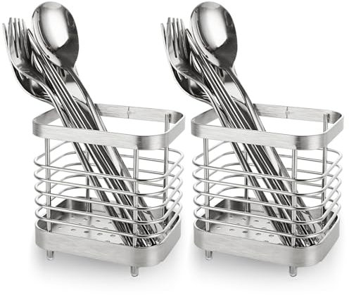 LOPYXBR 2 Stück Besteckhalter Edelstahl Küchenutensilienhalter Edelstahl Utensilienhalter Küche Metall Besteckkorb Edelstahl Besteck Abtropfbehälter für Organisieren Messer Gabel Essstäbchen
