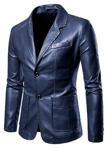 Chaqueta de vestir de cuero con solapa para hombre, chaqueta de negocios de poliuretano
