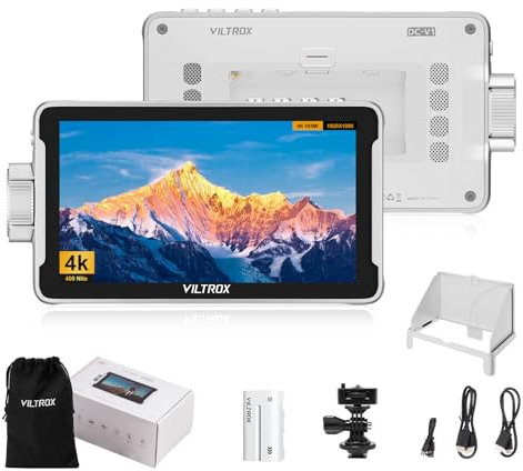 VILTROX DC-V1 5,5 Monitor de campo para cámara DSLR Monitor táctil 4K HDMI Video Monitor externo para Sony Canon Nikon 2000nits 3D LUT 1920×1080 IPS HD Video con batería recargable Hood