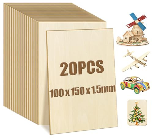 20 Stück 100 x 150 x 1.5 mm Unvollendete Holzplatte zum Basteln | Sperrholzplatten zum Laserschneiden und Gravieren für Heimwerkerprojekte, Zeichnen, Architekturmodelle