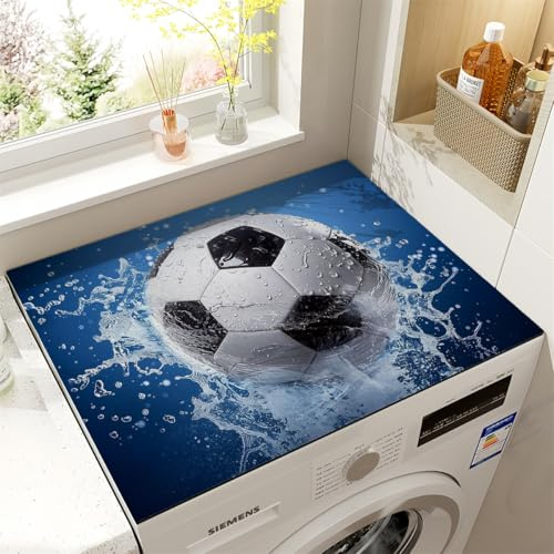 PEIHUODAN Housse Machine a Laver Tapis Protection Dessus De Lave Linge Top Souple Imperméable Décor Football 3D Housse Universelle Machine A Laver pour Machine à Laver Ou Sèche-Linge (Navy,50x80cm)