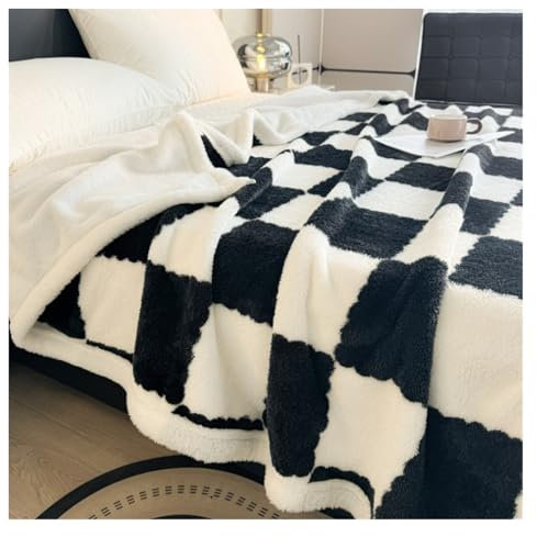 REIFOR Decke Wohndecke Kuscheldecken Dicke Überwurfdecke Mit Schachbrettmuster for Die Couch, Weiche, Gemütliche Decken for Das Sofa, Warm Decke Kuschelig Sofa(Black,150x200cm)