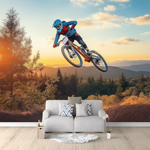 Fotomurales 3D Ciclismo De Montaña 350x256 cm Papel Pintado Fotográfico, Decoración De la Pared Murales para Salón, Dormitorio, Habitación para Niños, Pared de TV