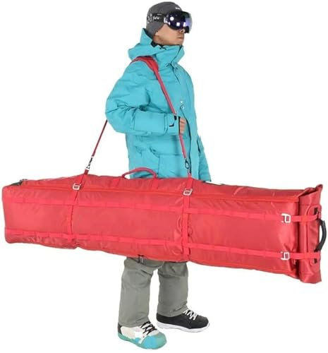 LCQSYE Snowboard Bag Snowboard, wasserdicht, vollständig gepolstert, verstellbare Größe, Ski-Snowboard-Radtasche, Reise-Airbag, verstellbare Länge Skitasche(Red)