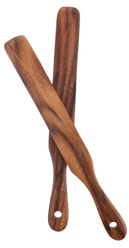 Amosfun 2pcs Wooden Fermentation Spoons for Dough Mixing Kitchen Utensil for Baking Bread and Butter Teakwood Handle Spreader