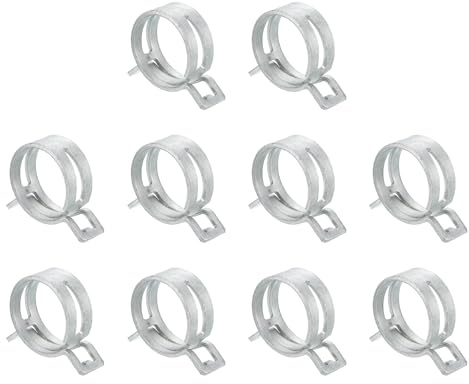 Sourcingmap 10Pcs Spring Band Type Action Fuel/Silicone Vacuum Hose Pipe Clamp, 28mm Low-Pressure Air Spring Hose Clip Clamp for Automotive Oil Pipe Water Pipe, Silver