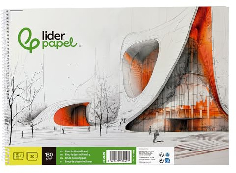 Bloc dibujo liderpapel lineal vanguardia 230x325mm 20 hojas 130g/m2 con recuadro perforado.