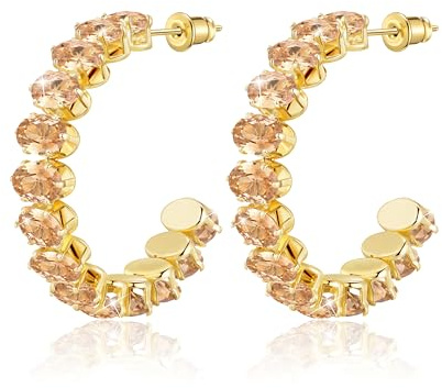 Linawe Orecchini a cerchio in citrino, gioielli in oro, orecchini fossili, gioielli da donna, orecchini a cerchio in acciaio inossidabile, orecchini grandi, gioielli di moda, orecchini pendenti