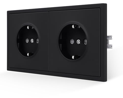 JIMEIDA Doppelsteckdose, PC schwarz matt, 16A, 157x86mm | 16A Steckdose, PC, Soft-Touch, Steckklemme, Kindersicherung, Feuerfest, 157x86mm, schwarz matt